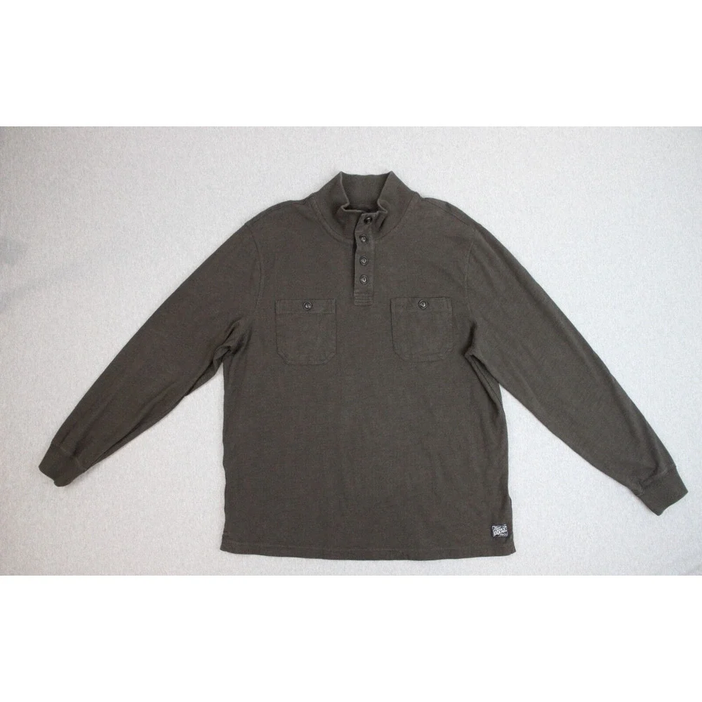 Lucky Brand Sweater Men‎ XL Brown 100% Cotton 1/4 Button Mock Neck Logo